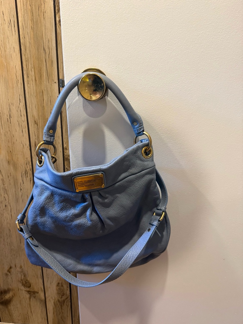 Michael Kors Sky Blue Leather Shoulder Bag with Gold Hardware